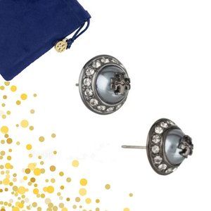 Tory Burch Natalie Gunmetal Gray Stud Earrings